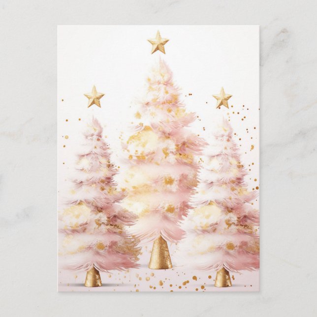 Pinke und goldene Weihnachtsbäume Postkarte (Vorderseite)