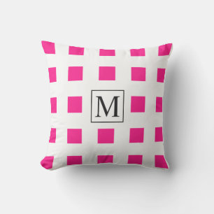 Pinke weiße Quadrate Geometrische Muster Monogramm Kissen