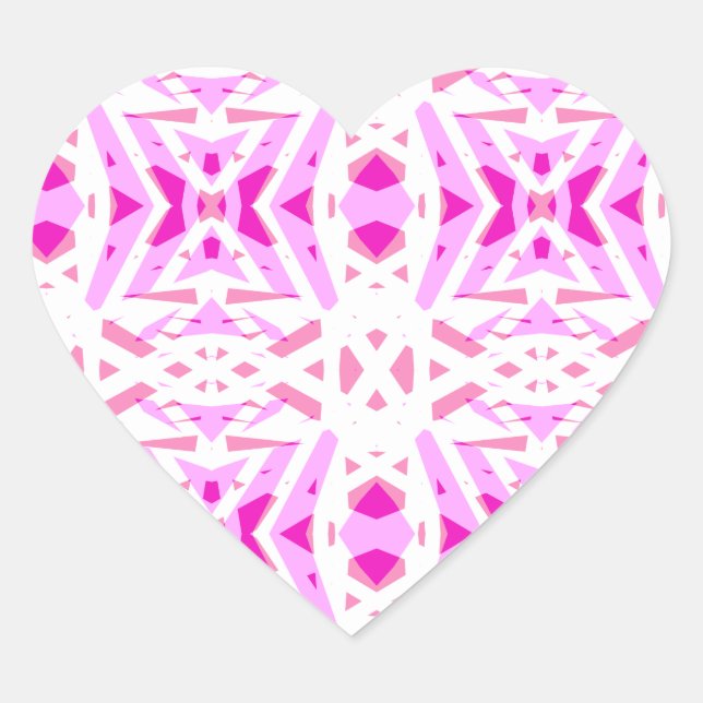 Pinke Weißes geometrisches Art Deco Valentine Lieb Herz-Aufkleber (Vorderseite)