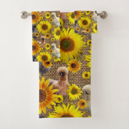 Pinkende Seiden mit Sonnenblumen auf Burlap Badhandtuch Set