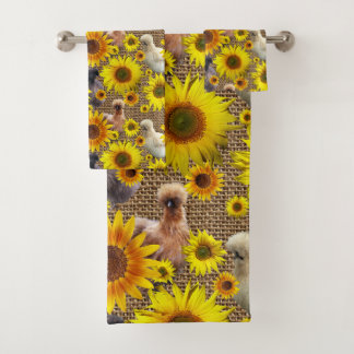 Pinkende Seiden mit Sonnenblumen auf Burlap Badhandtuch Set