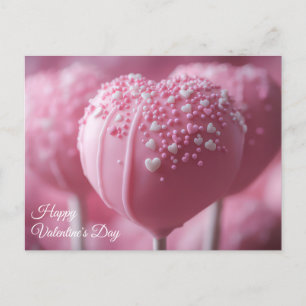Pinker Cake Pop in Herzform Valentinstag Postkarte