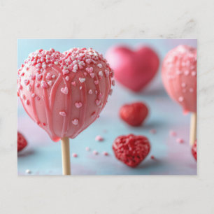 Pinker Cake Pop in Herzform Valentinstag Postkarte
