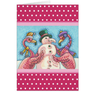 PINKER FLAMINGO SCHNEEMANN, WEIHNACHTSGRUSSKARTE V
