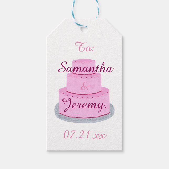 Pinker Kuchen mit Personalisierten Geschenketikett Geschenkanhänger (Vorderseite)