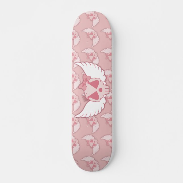 Pinker Totenkopf mit Flügeln Skateboard (Vorne)