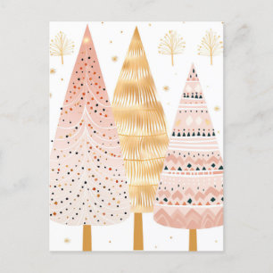 Pinker und goldener Weihnachtsbaum mit Geschenken Postkarte