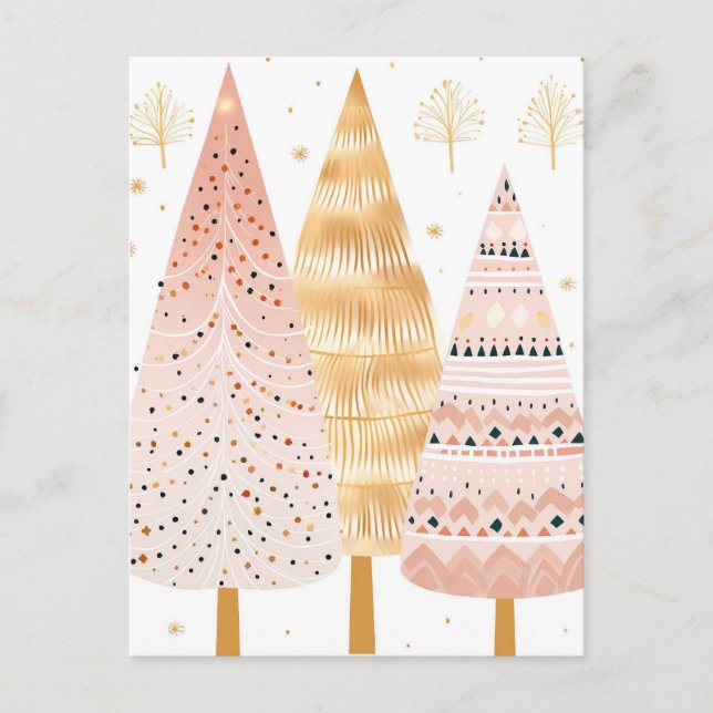 Pinker und goldener Weihnachtsbaum mit Geschenken Postkarte (Vorderseite)