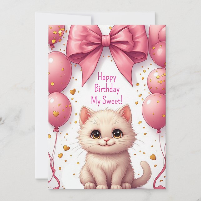 Pinkes Ballon-Kätzchen-Geburtstagsfeier 🐱 (Vorderseite)