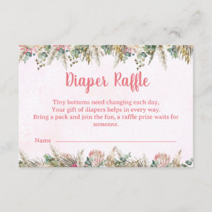 Pinkes Boho-Pampasgras-Windel-Raffle-Ticket Begleitkarte