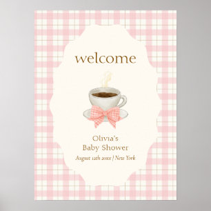 Pinkes Cafe Bébé Kaffee Gingham Babyparty Willkomm Poster