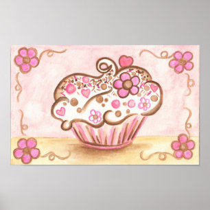 Pinkes Cupcake-Bäckerei-Küchenwandkunstposter-Deko Poster