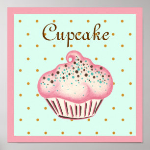 Pinkes Cupcake-Kunstposter-Druck Poster