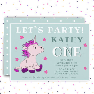 Pinkes Einhorn Sternen Erster 1. Geburtstagsparty Einladung