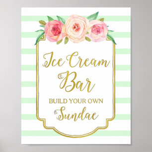 Pinkes Eiscafé-Schild mit goldenen Minzstreifen Poster