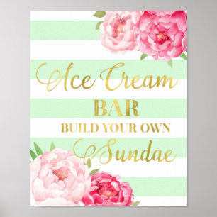 Pinkes Eiscreme-Bar-Schild mit goldenen Minzstreif Poster