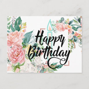 Pinkes florales Happy Birthday Postkarte