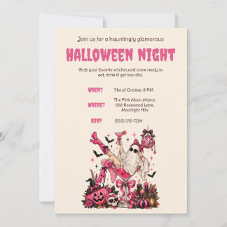 Pinkes Halloween-Party-Einladungsthema Einladung