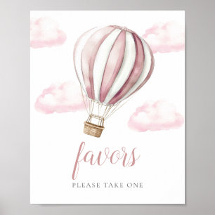 Pinkes Hot-Air-Ballon-Baby-Party-Einladungsschild Poster