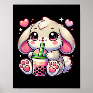 Pinkes Kaninchen-Hasen-Trink-Bo-Milch-Tee Kawaii M Poster
