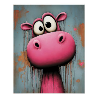 pinkes Nilpferd im Cartoon Comic Stil Poster