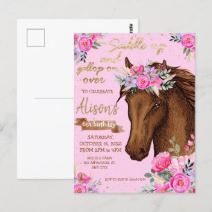 Pinkes Pferd Geburtstagsfeier Cowgirl Postkarte