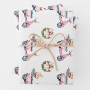 Pinkes Roller Weihnachtseinkäufe Geschenkpapier Set