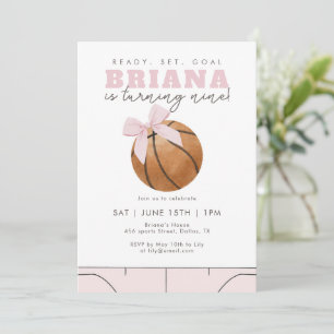 Pinkes-Schleife-Basketball-Geburtstag Mädchen Spor Einladung