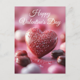 Pinkes Schokoladen Herz Valentinstag Postkarte