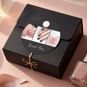 Pinkes Schwarzschrift-Logo Foto Nagelstudio Danke Runder Aufkleber