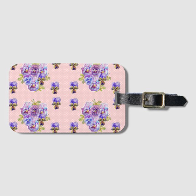 Pinkes Stiefmütterchen-Veilchen-Blumen-Punkt-Muste Gepäckanhänger (Vorderseite (Horizontal))