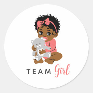 Pinkes Team-Girl-Aufkleber mit schwarzem Baby und Runder Aufkleber