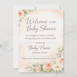 Pinkes Wasserfarben-Baby-Shower-Willkommensschild  Einladung