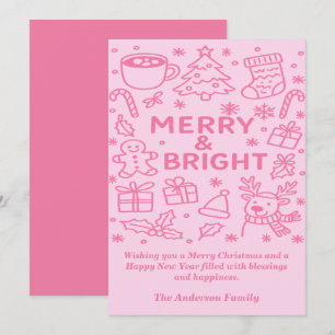 Pinkes Weihnachts-Doodle Weihnachtsgrüße Feiertagskarte