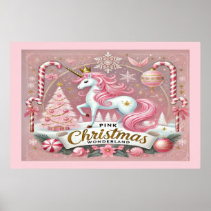 Pinkes Weihnachts-Wunderland-Einhorn Poster
