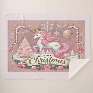 Pinkes Weihnachts-Wunderland-Einhorn Sherpadecke