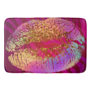Pinkes Zebramuster Regenbogen Gold Glitter Lippen Badematte