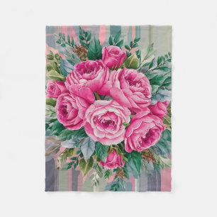 Pinkfarbene blaue Rose Aquarellfarben Fleecedecke