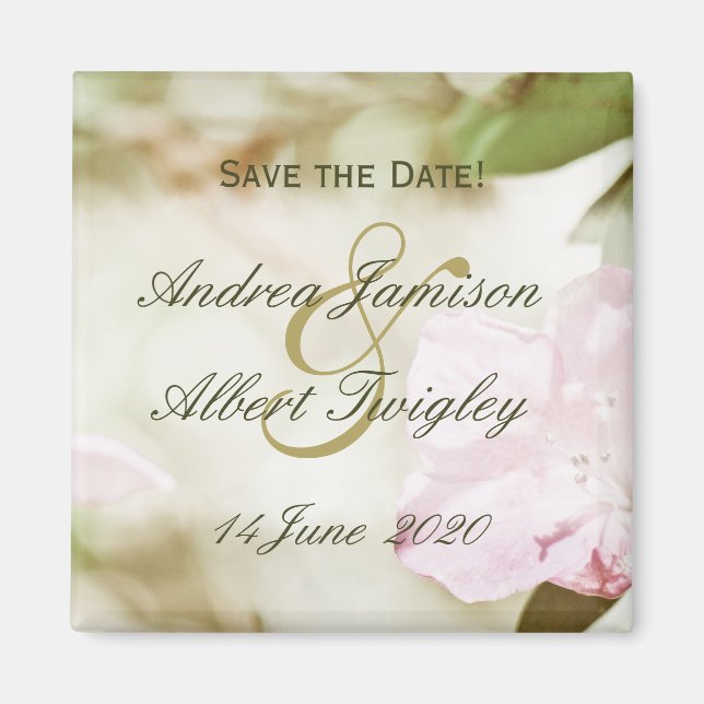 Pinkfarbene Blüten heiraten das Datum ab Magnet (Vorne)