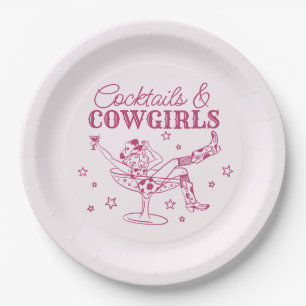 Pinkfarbene Cocktails und Cowgirls-Junggesellinnen Pappteller