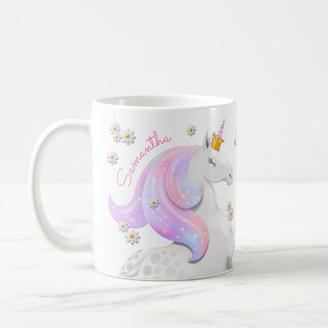 Pinkfarbene Einhornprinzessin mit Kronleuchten Kaffeetasse (Links)