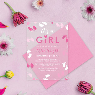 Pinkfarbene Farbtöne Es ist ein Baby-Footprint Acryleinladungen