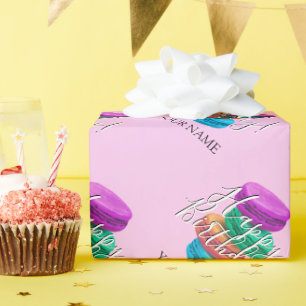 Pinkfarbene französische Macaron-Kekse zum Geburt Geschenkpapier