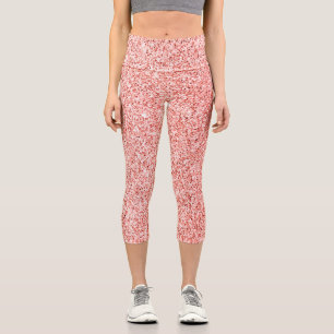 Pinkfarbene, hellpastellfarbene Glitzern Glitzer Capri Leggings