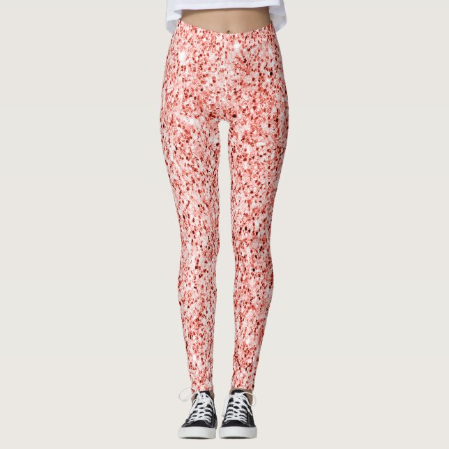 Pinkfarbene, hellpastellfarbene Glitzern Glitzer Leggings (Vorderseite)