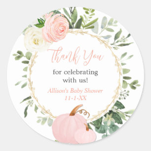 Pinkfarbene Kürbis elegante Herbstdusche Runder Aufkleber