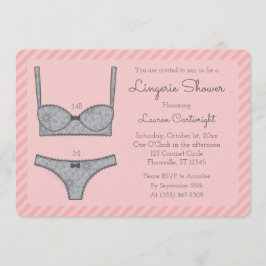 Pinkfarbene Lingerdusche Streifen mit grauer Einla Einladung