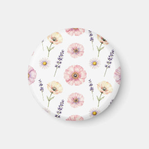 Pinkfarbene Mohn-Lavendel-Margerite Wasserfarbe-Fl Magnet