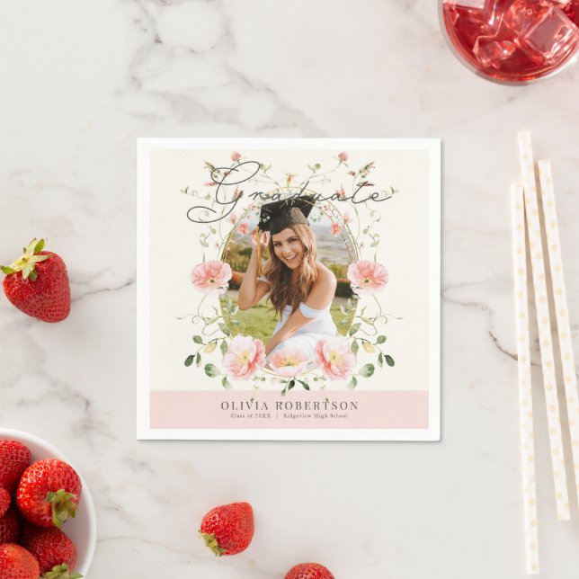 Pinkfarbene Mohnblumen-Foto-Abschluss Serviette (Beispiel)