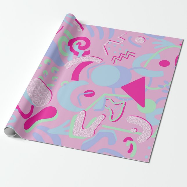 Pinkfarbene Nudeln Retro Abstrakt Doodle Wrapping  Geschenkpapier (Ungerollt)